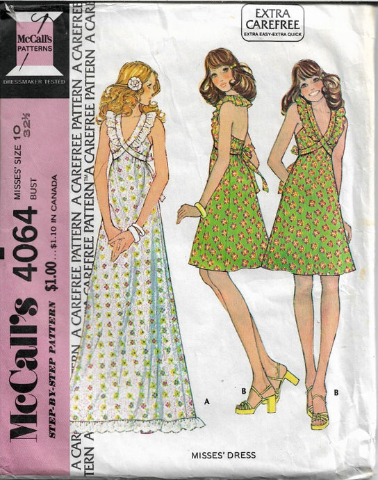 McCalls 4064 Ladies Summer Dress Vintage Sewing Pattern 1970s - VintageStitching - Vintage Sewing Patterns