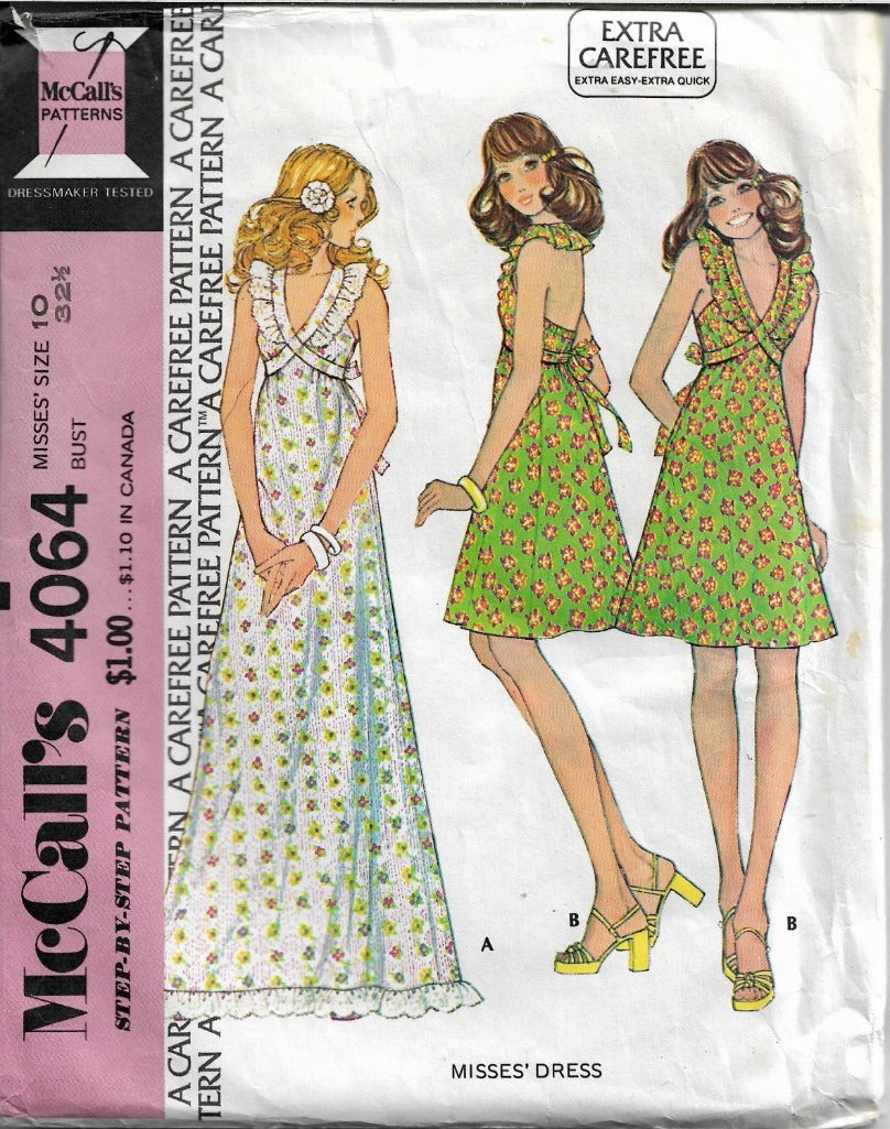 McCalls 4064 Ladies Summer Dress Vintage Sewing Pattern 1970s - VintageStitching - Vintage Sewing Patterns