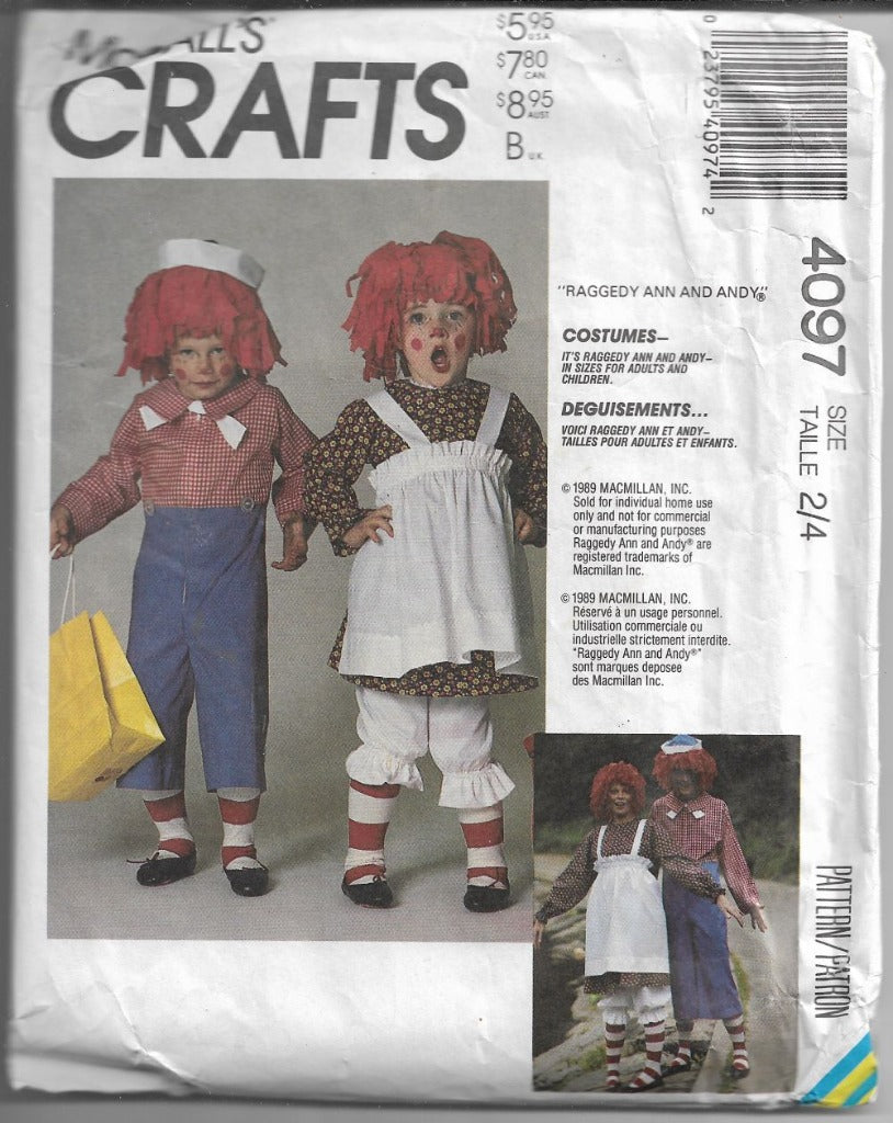 McCall's 4097 Vintage Halloween Costume Pattern Raggedy Ann Andy - VintageStitching - Vintage Sewing Patterns