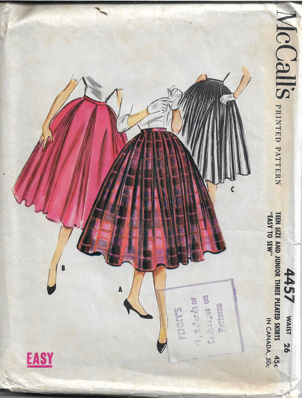 mccalls 4457 teen vintage pattern 1950s