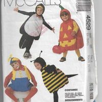 McCall's 4529 Toddlers Jack O Lantern Bee Mouse Bunny Penguin Halloween Costume Pattern - VintageStitching - Vintage Sewing Patterns