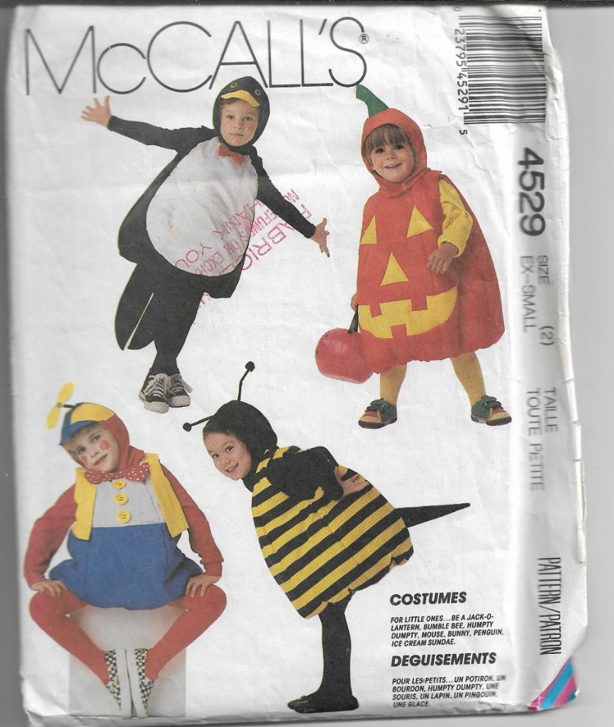 McCall's 4529 Toddlers Jack O Lantern Bee Mouse Bunny Penguin Halloween Costume Pattern - VintageStitching - Vintage Sewing Patterns
