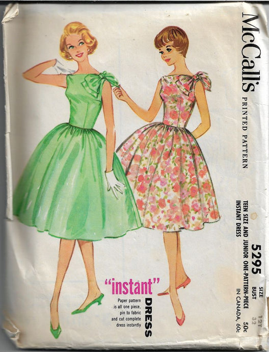 McCalls 5295 Teen Rockabilly Party Dress Vintage Sewing Pattern