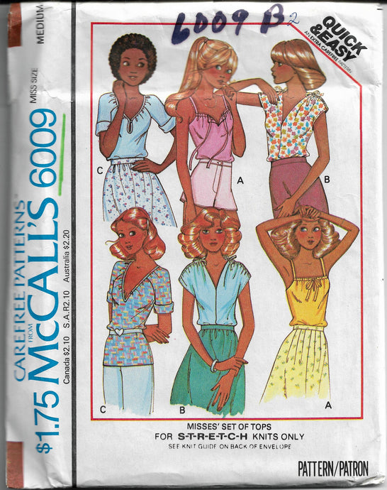 mccalls 6009 ladies tops vintage pattern 1970s