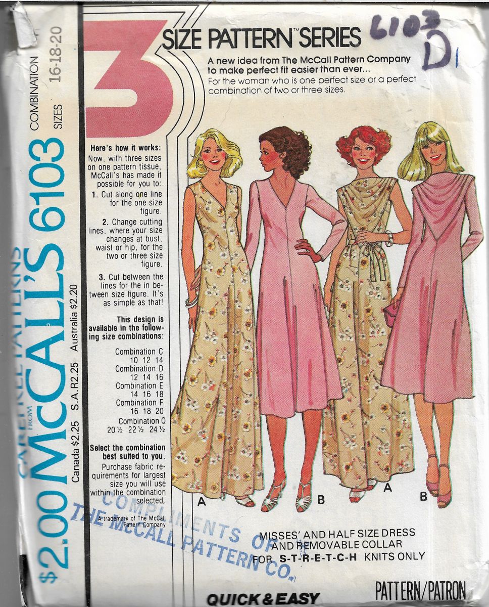 mccalls 6103 dress gown vintage sewing pattern