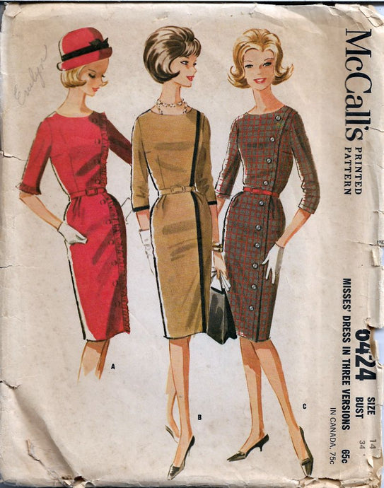 McCalls 6424 Sheath Wiggle Dress Vintage Sewing Pattern