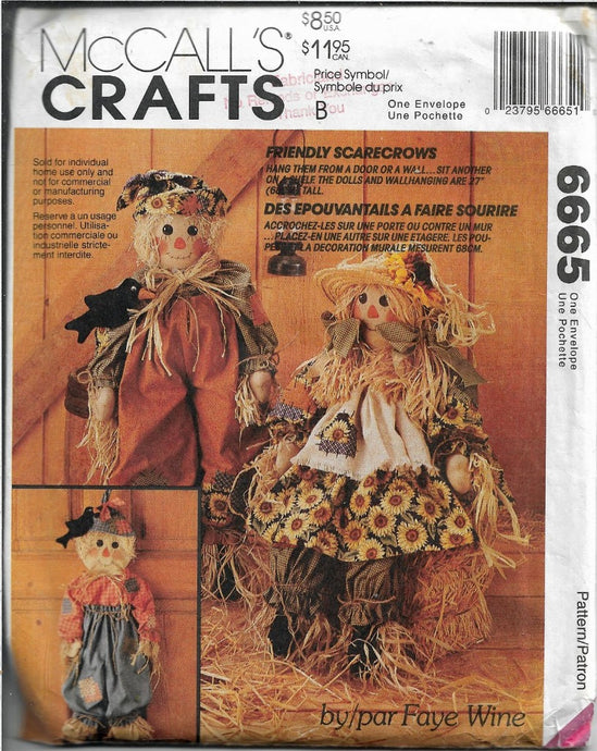 McCalls Crafts 6665 Autumn Scarecrow Doll Wall Hanging Sewing Pattern - VintageStitching - Vintage Sewing Patterns