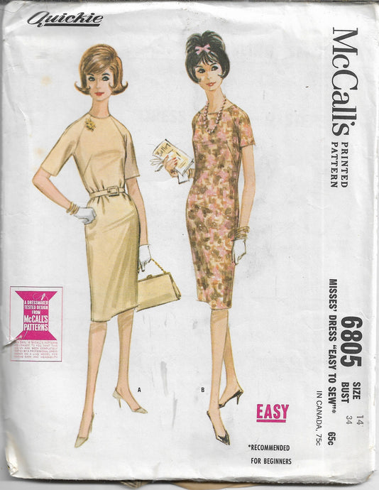 mccalls 6805 dress vintage pattern 1960s