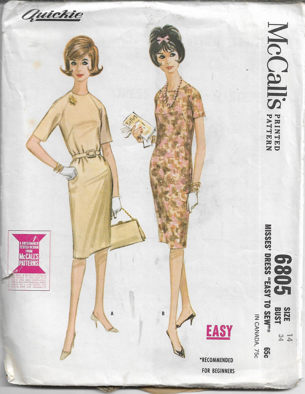 mccalls 6805 dress vintage pattern 1960s
