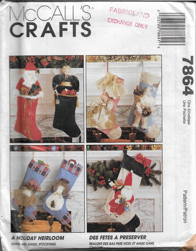 McCall's 7864 Christmas Angel Santa Claus Stocking Vintage 1990's Sewing Pattern - VintageStitching - Vintage Sewing Patterns