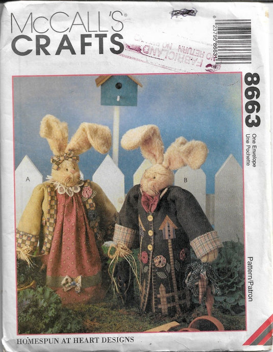 McCall's Crafts 8663 Bunny Rabbit Sewing Pattern Homespun at Heart Designs - VintageStitching - Vintage Sewing Patterns