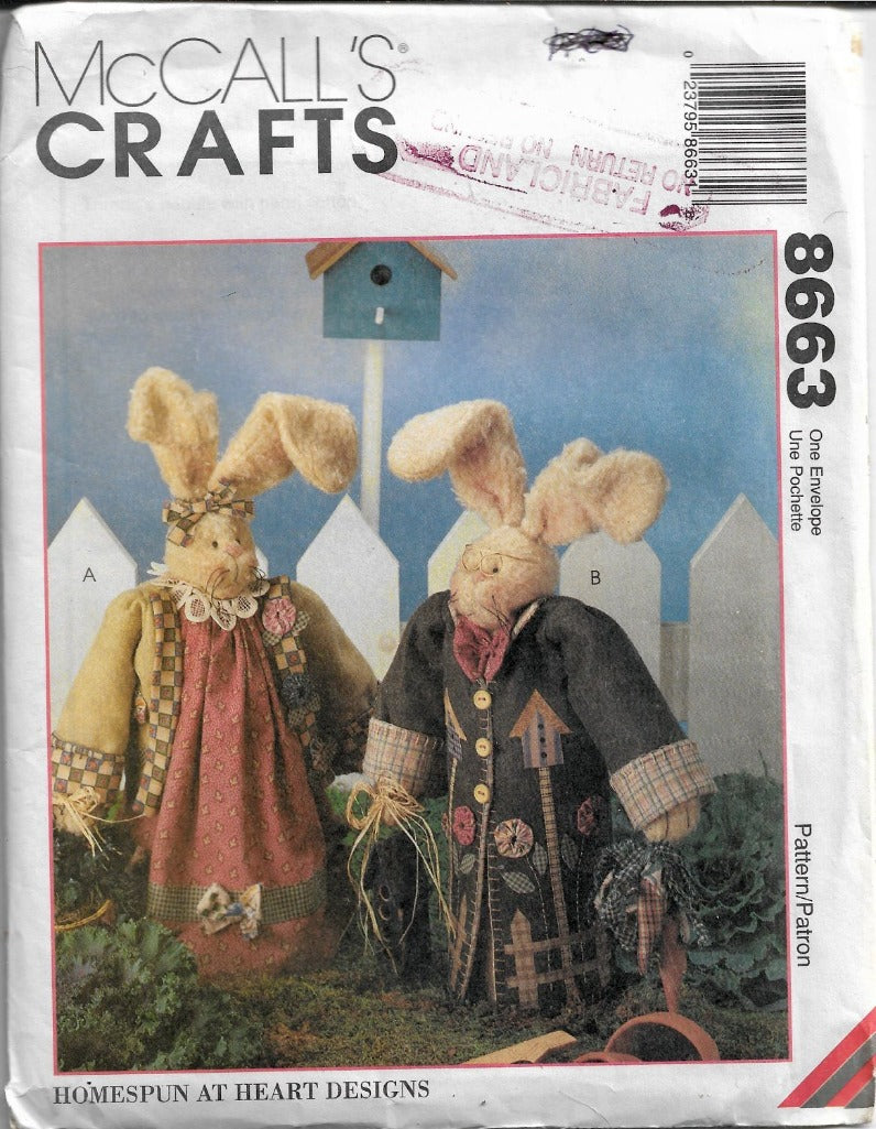 McCall's Crafts 8663 Bunny Rabbit Sewing Pattern Homespun at Heart Designs - VintageStitching - Vintage Sewing Patterns