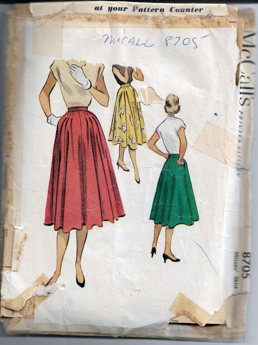 mccalls skirt 8705 vintage sewing pattern 1950s