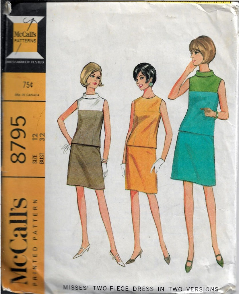 McCalls 8795 Ladies Two Piece Dress Vintage Sewing Pattern 1960s - VintageStitching - Vintage Sewing Patterns