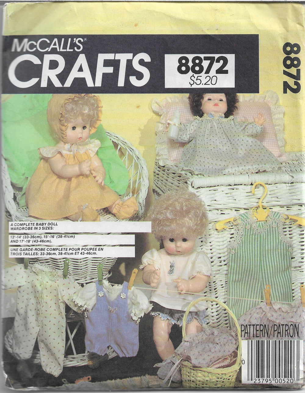 mccalls 8872 doll clothes vintage pattern