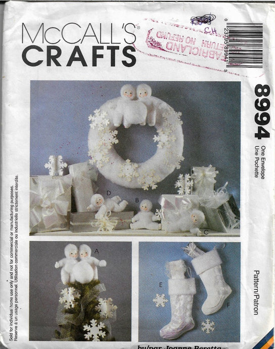 McCall's Crafts 8994 Snow Babies Christmas Sewing Pattern Topper Ornament Stocking Wreath - VintageStitching - Vintage Sewing Patterns