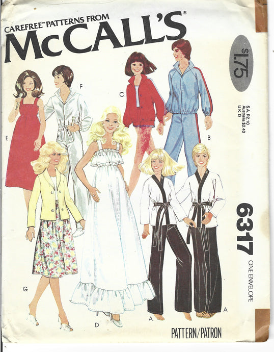 McCalls 6317 doll vintage pattern 1970s