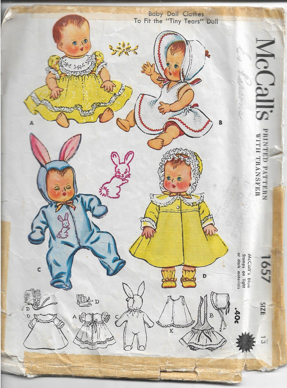 McCalls 1657 Baby Doll Tiny Tears Wardrobe Vintage 1950's Sewing Pattern - VintageStitching - Vintage Sewing Patterns
