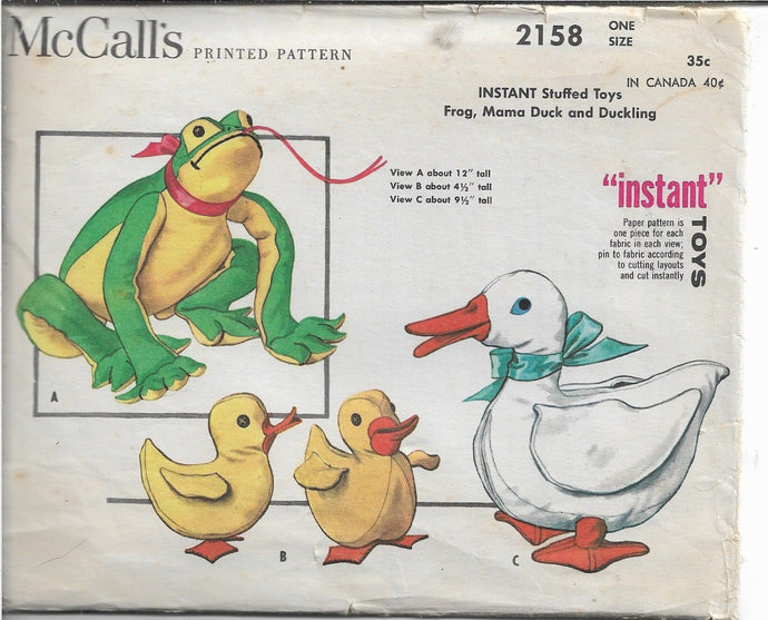 McCalls 2158 Frog Duck Stuffed Animals Vintage Craft Sewing Pattern 1950s - VintageStitching - Vintage Sewing Patterns