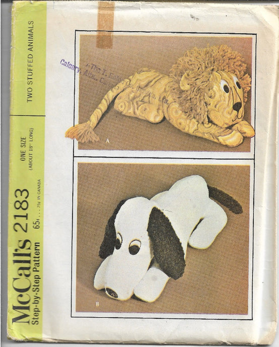 McCalls 2183 Vintage Sewing Craft Pattern 1960s Lion Dog Stuffed - VintageStitching - Vintage Sewing Patterns
