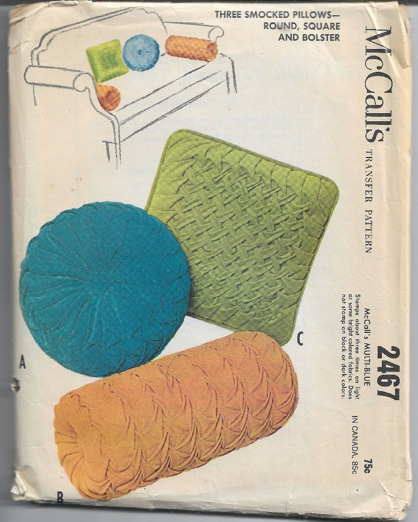 McCalls 2467 Vintage Sewing Craft Pattern 1960s Smocked Pillow - VintageStitching - Vintage Sewing Patterns