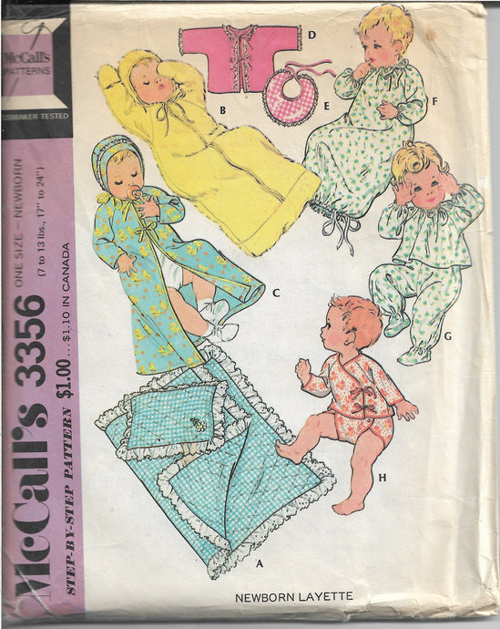 McCalls 3356 Baby Layette Nightgown Bunting Pajamas Vintage Sewing Pattern 1970s - VintageStitching - Vintage Sewing Patterns