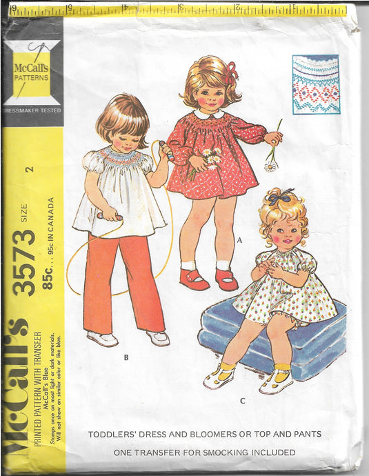 McCalls 3573 Toddlers Dress Bloomers Vintage Sewing Pattern 1970s - VintageStitching - Vintage Sewing Patterns