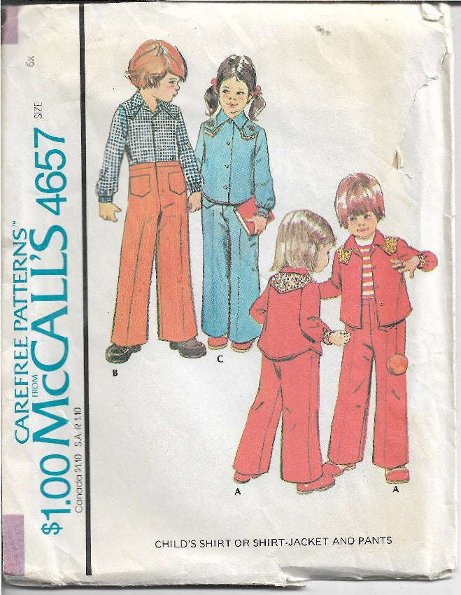 McCalls 4657 Girls Boys Jacket Pants Shirt Vintage Sewing Pattern 1970s - VintageStitching - Vintage Sewing Patterns