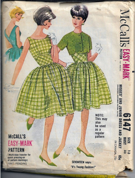 McCalls 6147 Ladies Dress Bolero Jacket Vintage Sewing Pattern 1960s - VintageStitching - Vintage Sewing Patterns