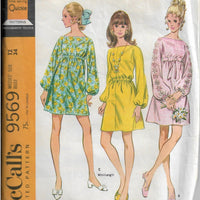 McCalls 9569  Ladies Mini Dress Empire Waist Vintage Sewing Pattern 1960s - VintageStitching - Vintage Sewing Patterns