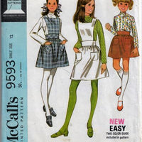 McCalls 9593 Girls Jumper Dress Skirt Blouse Vintage Sewing Pattern 1960s - VintageStitching - Vintage Sewing Patterns