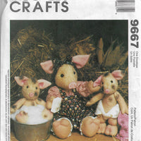 McCalls 9667 Crafts Sewing Pattern Stuffed Pigs Piglet Dolls - VintageStitching - Vintage Sewing Patterns