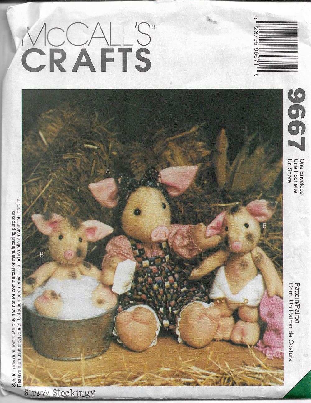 McCalls 9667 Crafts Sewing Pattern Stuffed Pigs Piglet Dolls - VintageStitching - Vintage Sewing Patterns