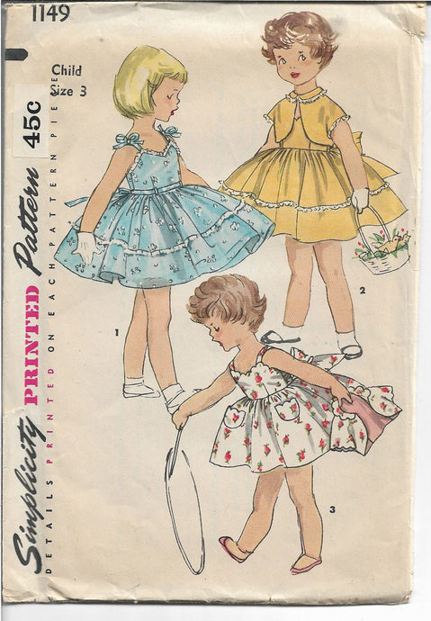 Simplicity 1149 Little Girls Sun Dress Vintage Sewing Pattern 1950s - VintageStitching - Vintage Sewing Patterns