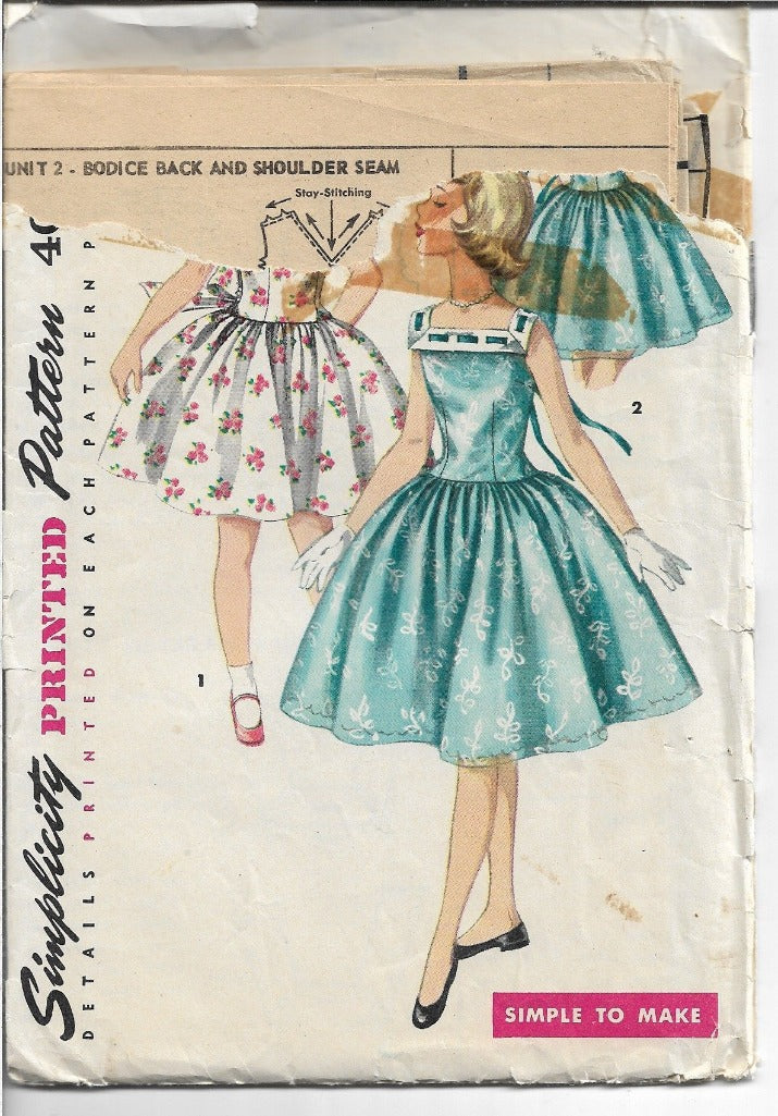 Simplicity 1633 Little Girls Rockabilly Party Dress Vintage Pattern 1950s - VintageStitching - Vintage Sewing Patterns