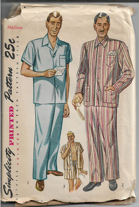 Simplicity 2051 Mens Pajamas Vintage Sewing Pattern 1950s - VintageStitching - Vintage Sewing Patterns