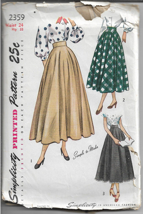 Simplicity 2359 Ladies Skirt  Ballerina Daytime Vintage Sewing Pattern 1940s - VintageStitching - Vintage Sewing Patterns