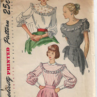 Simplicity 2483 Ladies Back Buttoned Blouse Vintage Sewing Pattern 1940s - VintageStitching - Vintage Sewing Patterns