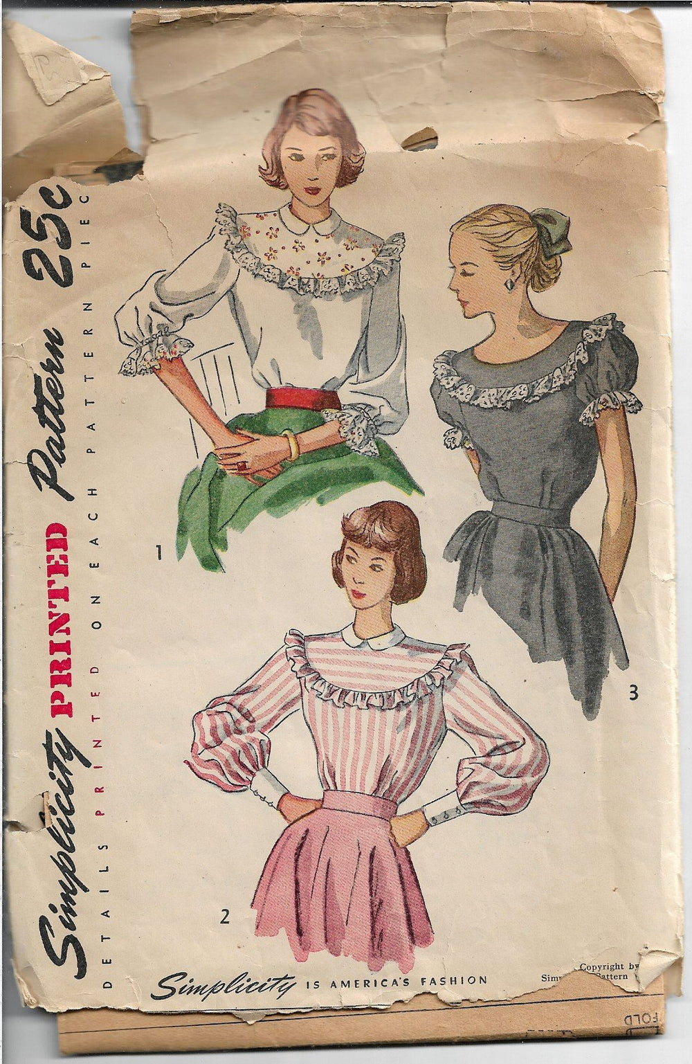 Simplicity 2483 Ladies Back Buttoned Blouse Vintage Sewing Pattern 1940s - VintageStitching - Vintage Sewing Patterns