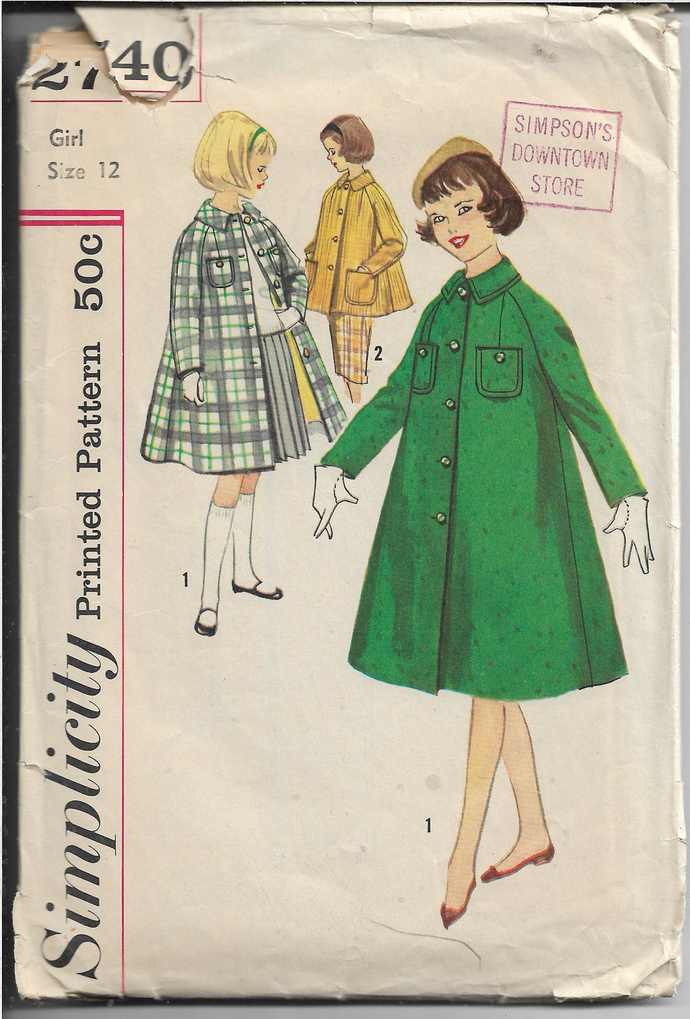 Simplicity 2740 Vintage Sewing Pattern 1950s Girls Coat - VintageStitching - Vintage Sewing Patterns