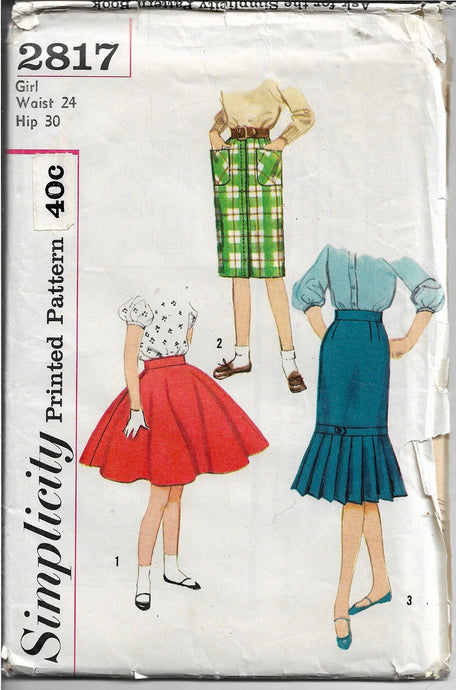 Simplicity 2817 Girls Children Circle Slim Skirt Vintage Sewing Pattern 1950s - VintageStitching - Vintage Sewing Patterns