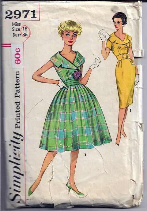 Simplicity 2971 Ladies Dress Lapel Collar Vintage Sewing Pattern 1950's - VintageStitching - Vintage Sewing Patterns