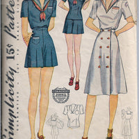 Simplicity 3673 Ladies Playsuit Romper Sailor Dress Vintage Sewing Pattern 1940s - VintageStitching - Vintage Sewing Patterns