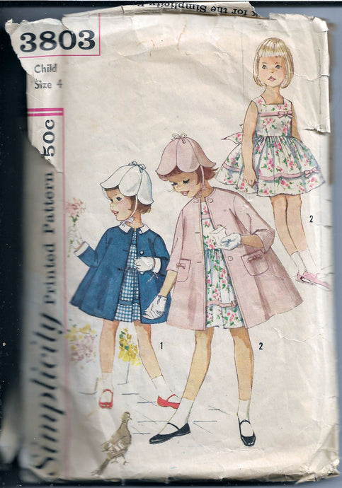 Simplicity 3803 Vintage Sewing Pattern 1960s Little Girls Play Dress Coat - VintageStitching - Vintage Sewing Patterns