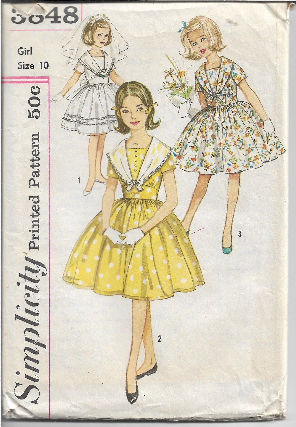 Simplicity 3848 Girls Party Dress Tie Collar Vintage Sewing Pattern 1960s - VintageStitching - Vintage Sewing Patterns