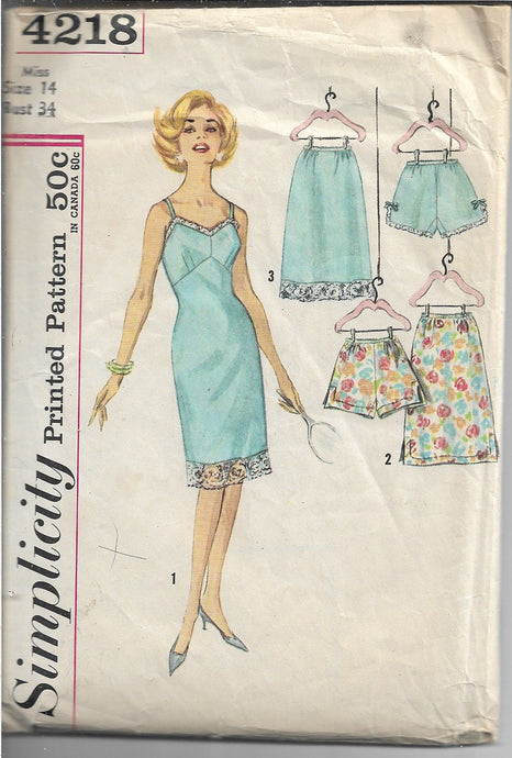Simplicity 4218 Ladies Slip Half-Slip Panties Lingerie Vintage Sewing Pattern 1960s - VintageStitching - Vintage Sewing Patterns