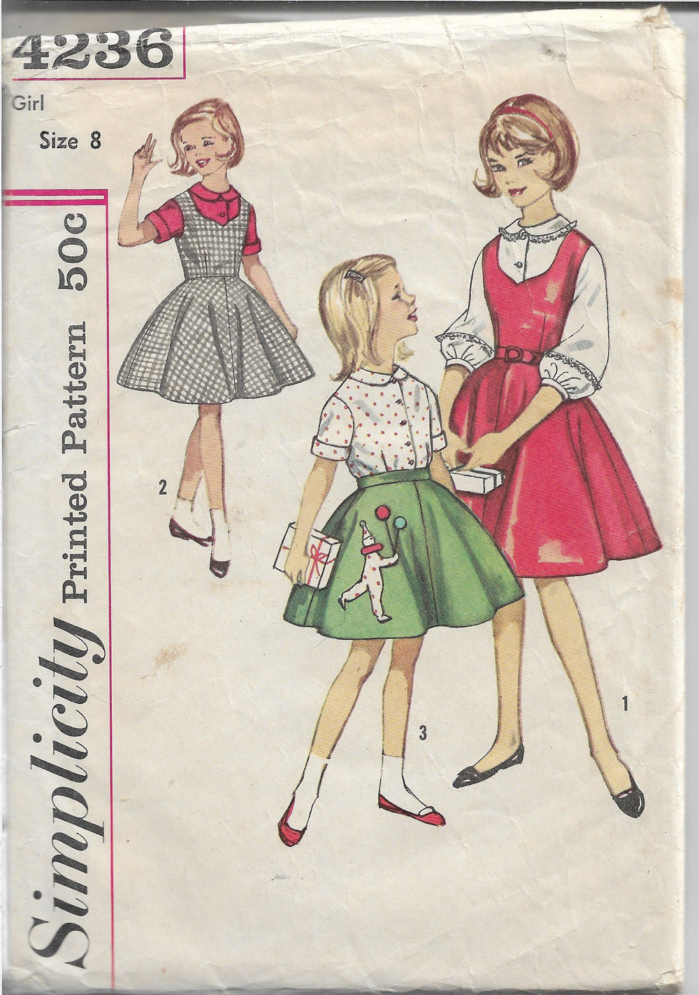 Simplicity 4236 Girls Jumper Dress Flared Skirt Vintage Sewing Pattern 1960s - VintageStitching - Vintage Sewing Patterns