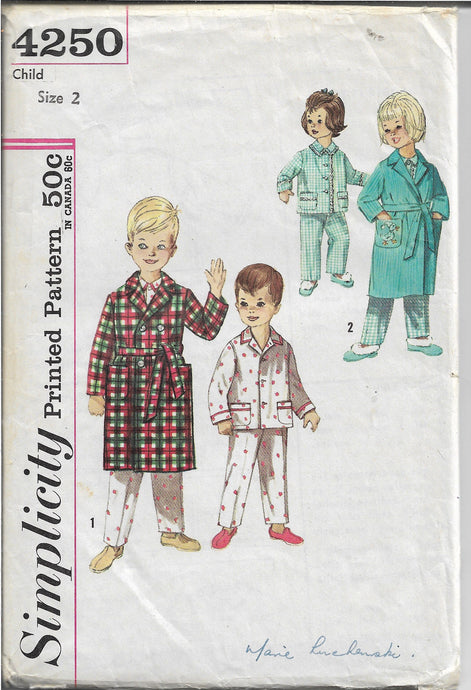Simplicity 4250 Toddler Pajamas Robe Vintage Sewing Pattern 1960s - VintageStitching - Vintage Sewing Patterns
