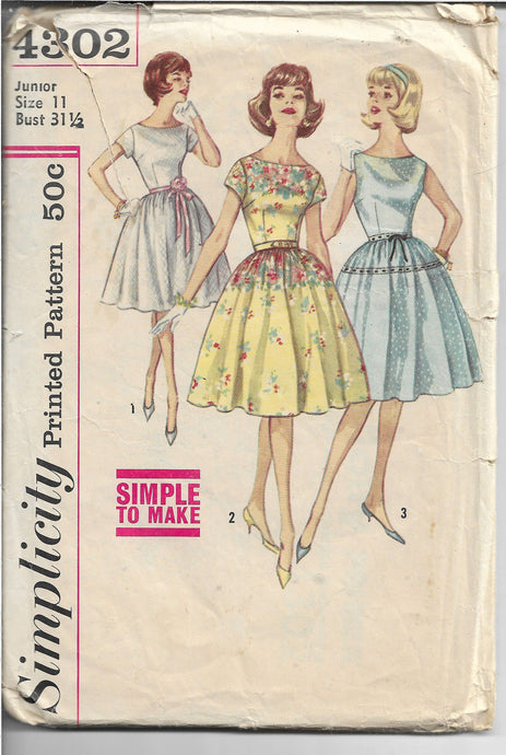 Simplicity 4302 Junior Ladies Party Dress Vintage Sewing Pattern 1960s - VintageStitching - Vintage Sewing Patterns