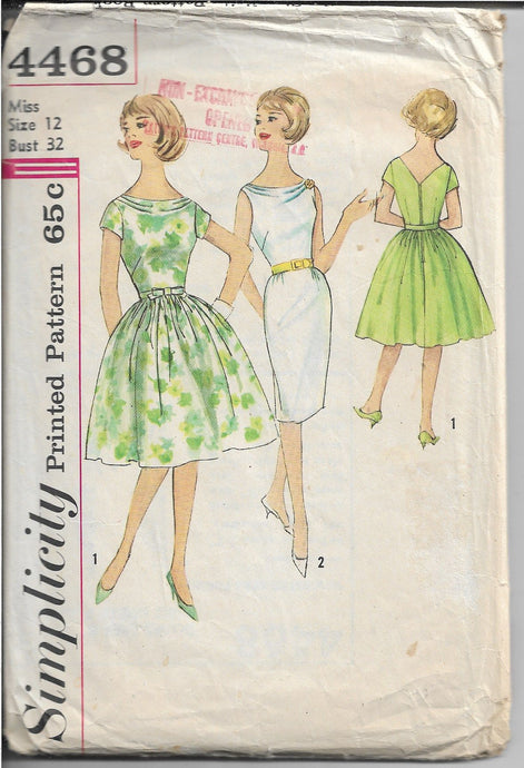 Simplicity 4468 Ladies Dress Drape Neckline Vintage Sewing Pattern 1960s - VintageStitching - Vintage Sewing Patterns